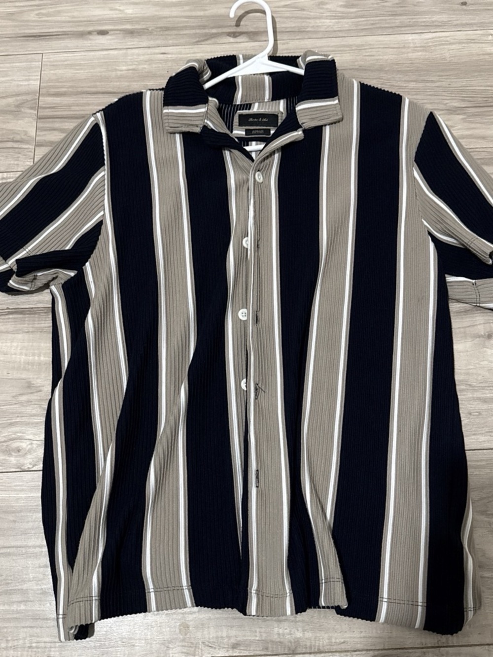 Ponter & Ash Men's Striped Button Down Shirt in Black & Tan